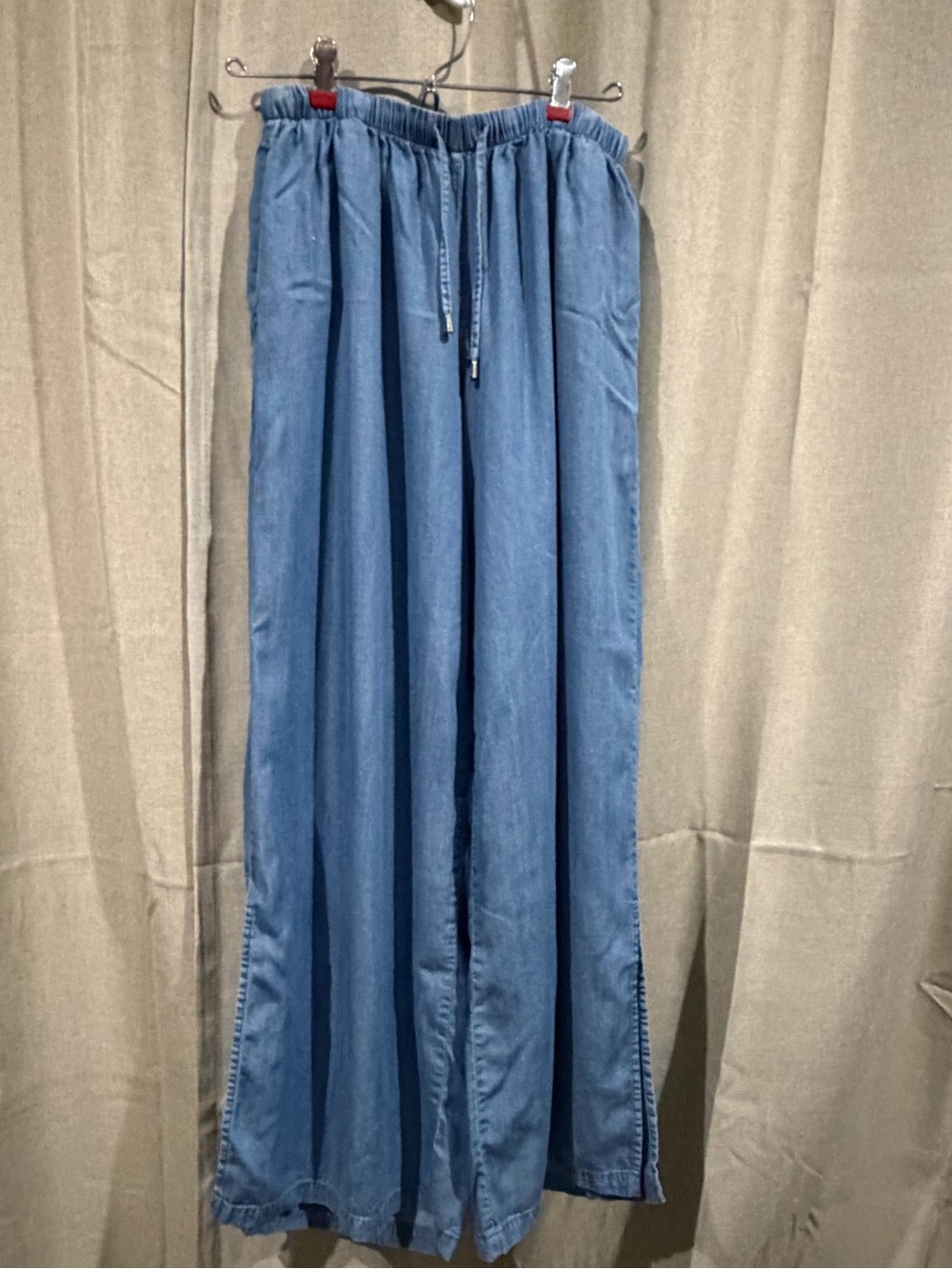 Chelsea & Theodore Small 100% Tencel Wide Leg Chambray Pull-On Pants Blue